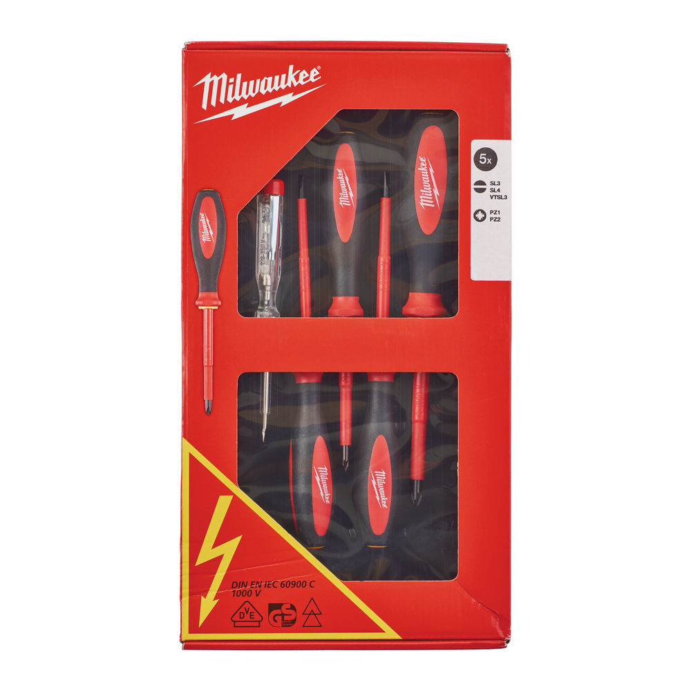 Juego de 5 destornilladores VDE
Plana 3, 4, PZ1, PZ2 y buscapolos