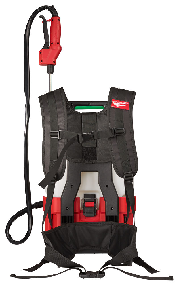 Pulverizador de químicos SWITCH TANK™, capacidad 15l, longitud de manguera 1,75m, presión regulable hasta 8,27bar (20-120PSI), caudal 0,4-2l/min, distancia de pulverización 7,6m. Incluye 1 boquilla recta, 1 boquilla angular y varilla de acero inoxidable. Se suministra en versión cero, sin baterías ni cargador