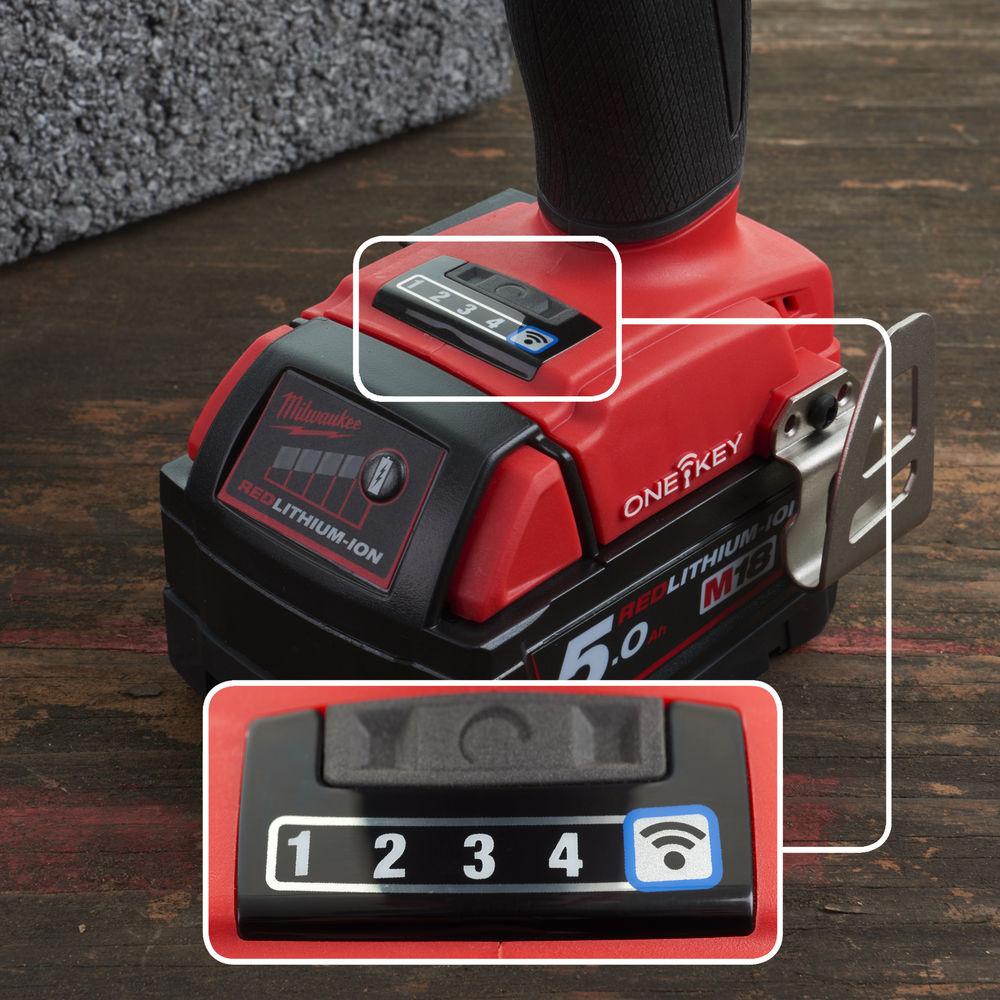 Llave impacto M18 FUEL ONEKEY sin escobillas, 1/2" con anillo 300Nm; 4 modos, 5,0Ah con HD Box
