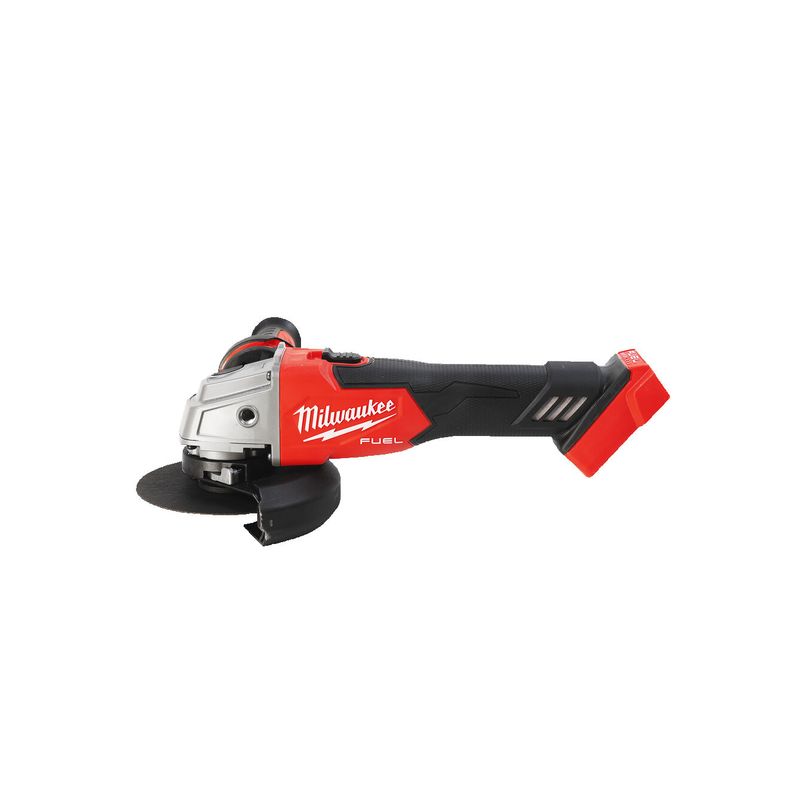 Amoladora angular M18 FUEL™, diámetro del disco 125mm, 8500rpm, AVS, FIXTEC™, protección anti-kickback, interruptor de botón con bloqueo. Incluye guarda adicional para corte. Se suministra en versión cero, sin baterías ni cargador