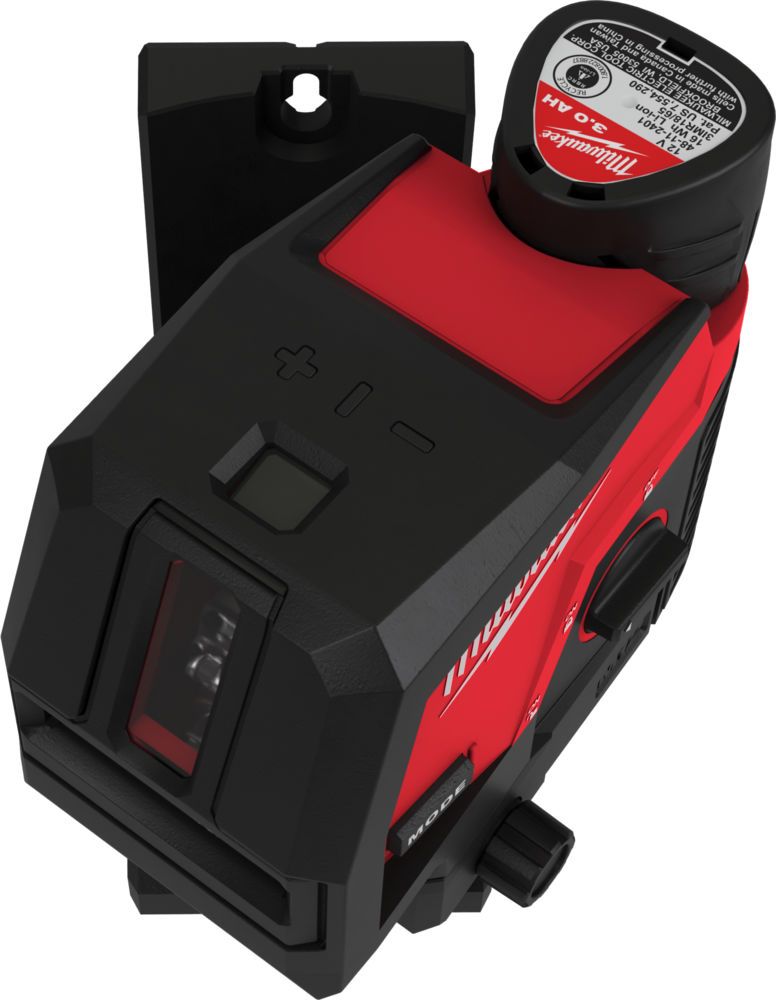 Nivel láser de 2 líneas y plomada M12™, verde, ajuste fino, protección IP54. Incluye pinza para techos y tarjeta de alta visibilidad. Se suministra con 1 batería M12B3 y cargador C12C, en kitbox