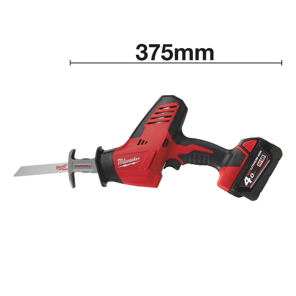 Sierra de sable de una mano M18™ HACKZALL™, carrera 20mm, 0-3000cpm, FIXTEC™. Se suministra con 2 baterías M18B4 y cargador M12-18C, en bolsa de transporte