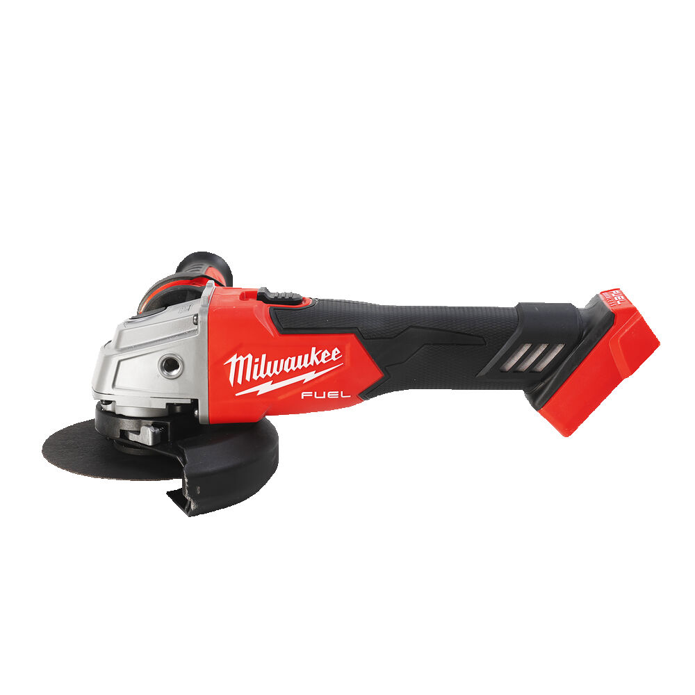 Amoladora angular M18 FUEL™, diámetro del disco 125mm, 8500rpm, AVS, FIXTEC™, protección anti-kickback, interruptor de botón con bloqueo. Incluye guarda adicional para corte. Se suministra en versión cero, sin baterías ni cargador, en HD-box