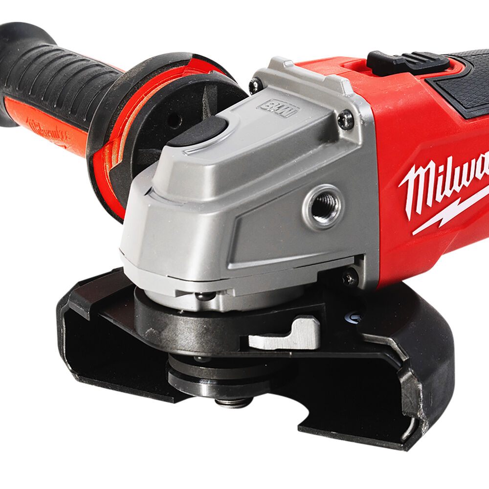 Amoladora angular M18 FUEL™, diámetro del disco 125mm, 8500rpm, AVS, FIXTEC™, protección anti-kickback, interruptor de botón con bloqueo. Incluye guarda adicional para corte. Se suministra en versión cero, sin baterías ni cargador, en HD-box