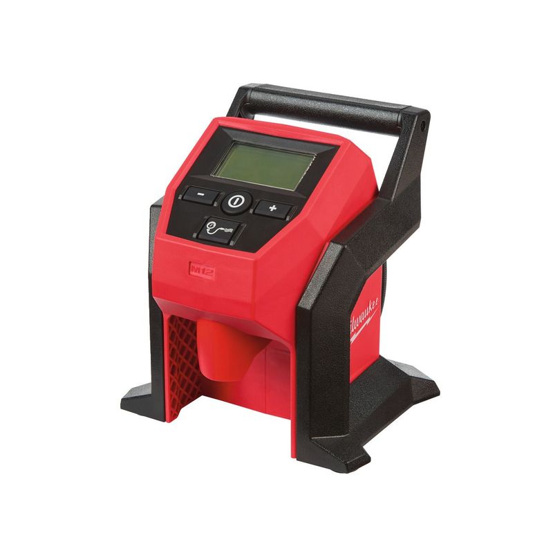 M12BI-0 Inflador subcompacto M12™, presión máxima 8,27bar (120PSI), precisión ±3%, longitud de la manguera 660mm. Incluye aguja de balón, punta presta, boquilla de inflado y boquilla schrader. Se suministra en versión cero, sin baterías ni cargador