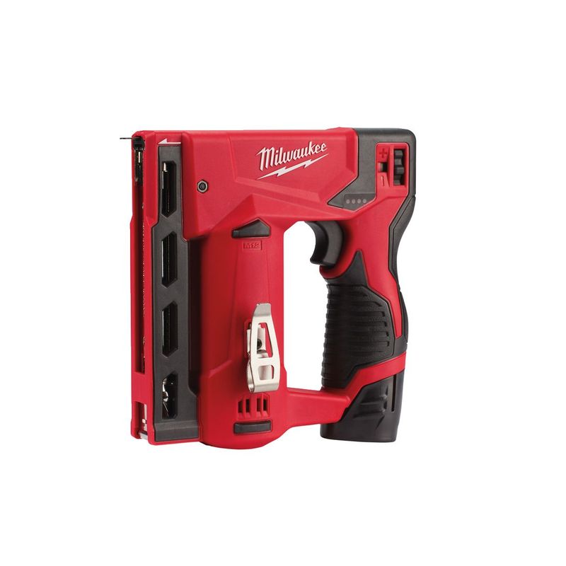 M12BST-202X Grapadora subcompacta M12™, T50, ancho máximo grapa 11,4mm, longitud máxima grapa 6-14mm. Se suministra con 2 baterías M12B2 y cargador C12C, en HD-box