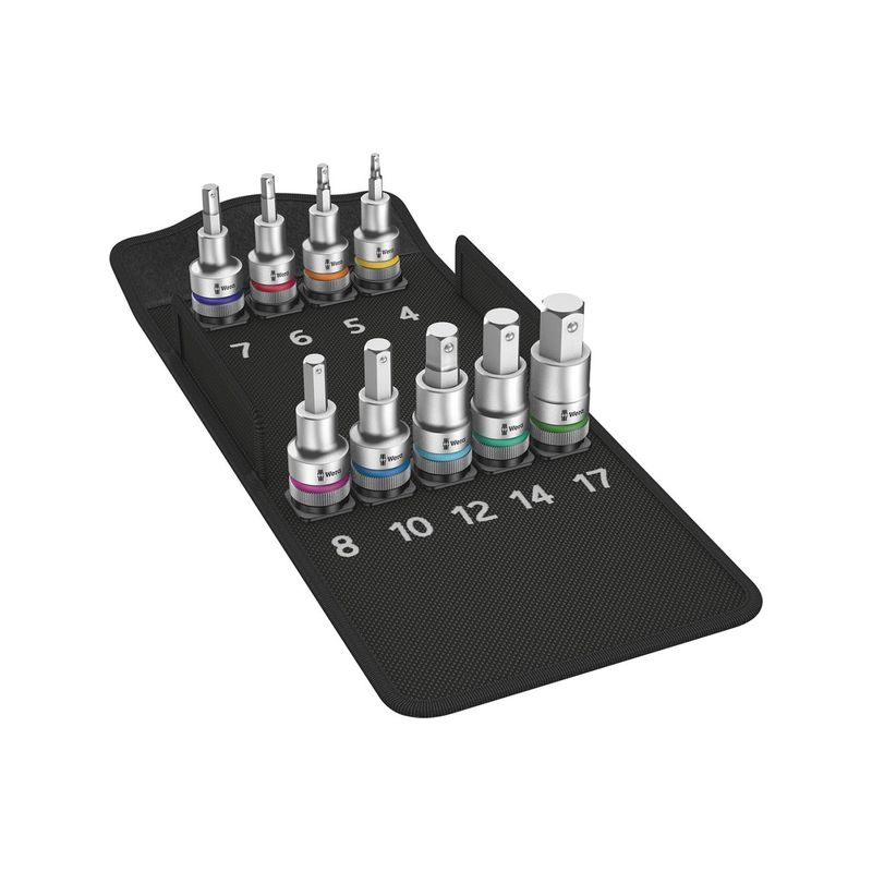 Kit llaves vaso 1/2" 9 piezas Hex con soporteWera