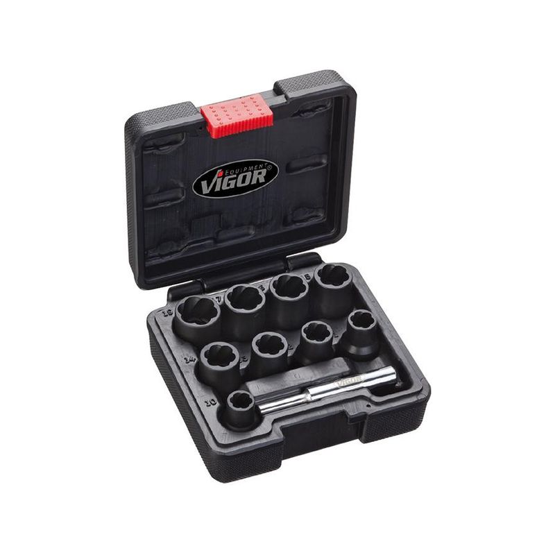Jgo extractores tornillosc/ranura espiral 1/2" 34con eyector 10 pzas10-19mm en maletin
