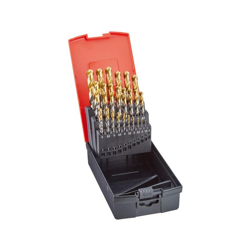 Jgo broca espiral DIN338 HSS TiN-TIP 1,0-10,5mm0,5mm aumento +broca agjo roscado FORMAT