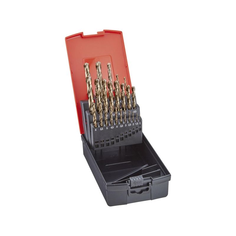 Jgo broca espiral DIN388 vastago triang. Gold HSSE0,5mm c/ aumento 1-10,5mmde 24 pzs + Klb. FORMAT