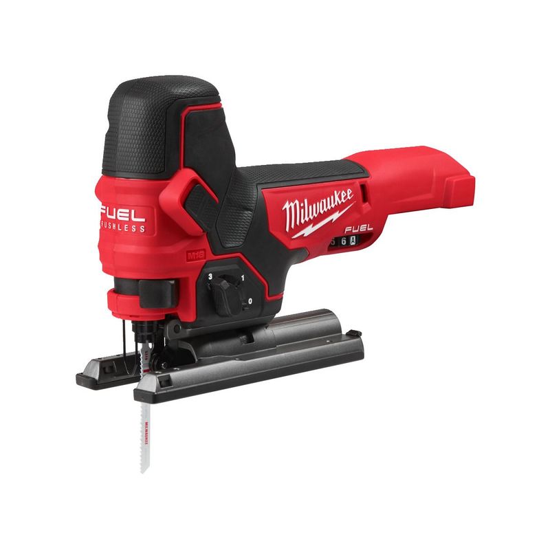 M18FBJS-0X Sierra de calar de puño abierto M18 FUEL™, capacidad máxima en madera 100mm, carrera 25mm, 800-3500cpm. Se suministra en versión cero, sin baterías ni cargador, en HD-box