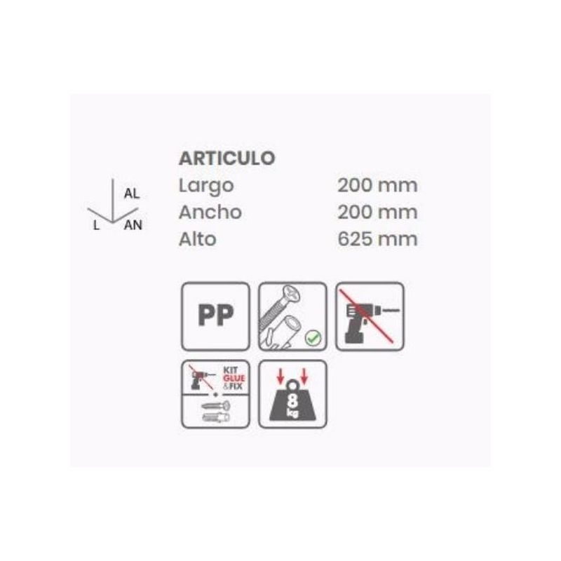 MUEBLE BAÑO RINCONERO 20X20X62,5MM 2 PUERTAS PP BL FIX TATAY