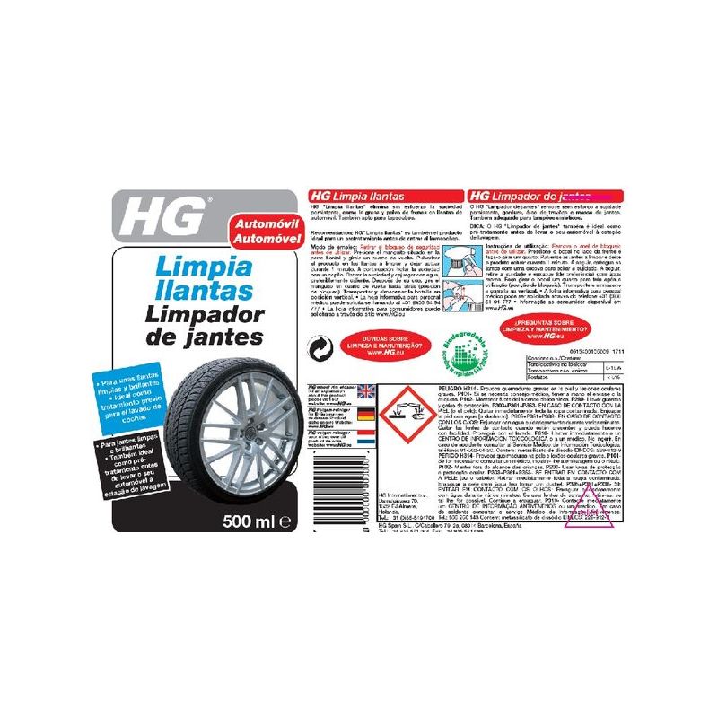 LIMPIADOR COCHE LLANTAS 500ML SPRAY 500 ML HG