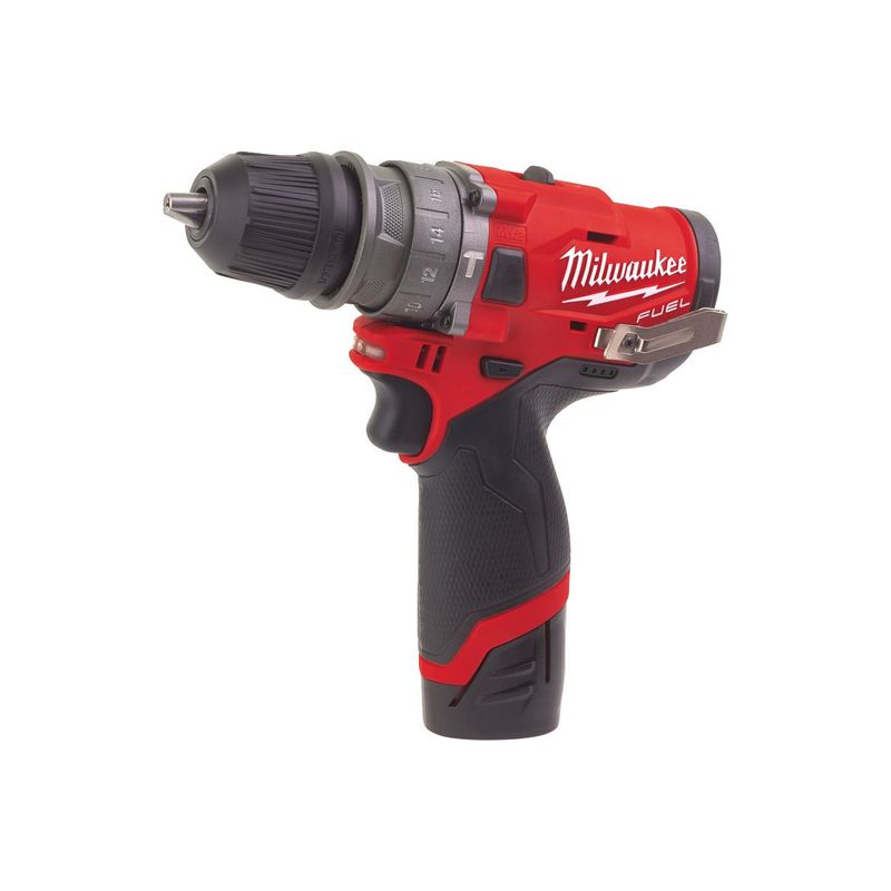 M12FPDX-202X Taladro percutor subcompacto M12 FUEL™ con portabrocas desmontable, 2 velocidades, par máximo 37Nm. Incluye portabrocas metálico 13mm. Se suministra con 2 baterías M12B2 y cargador C12C, en HD-box