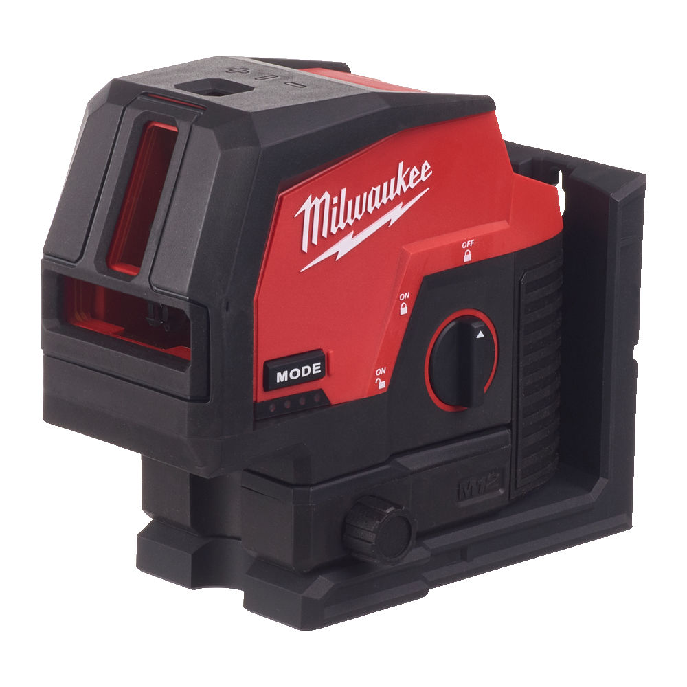 M12CLLP-0C Nivel láser de 2 líneas y plomada M12™, verde, ajuste fino, protección IP54. Incluye pinza para techos y tarjeta de alta visibilidad. Se suministra en versión cero, sin baterías ni cargador, en kitbox