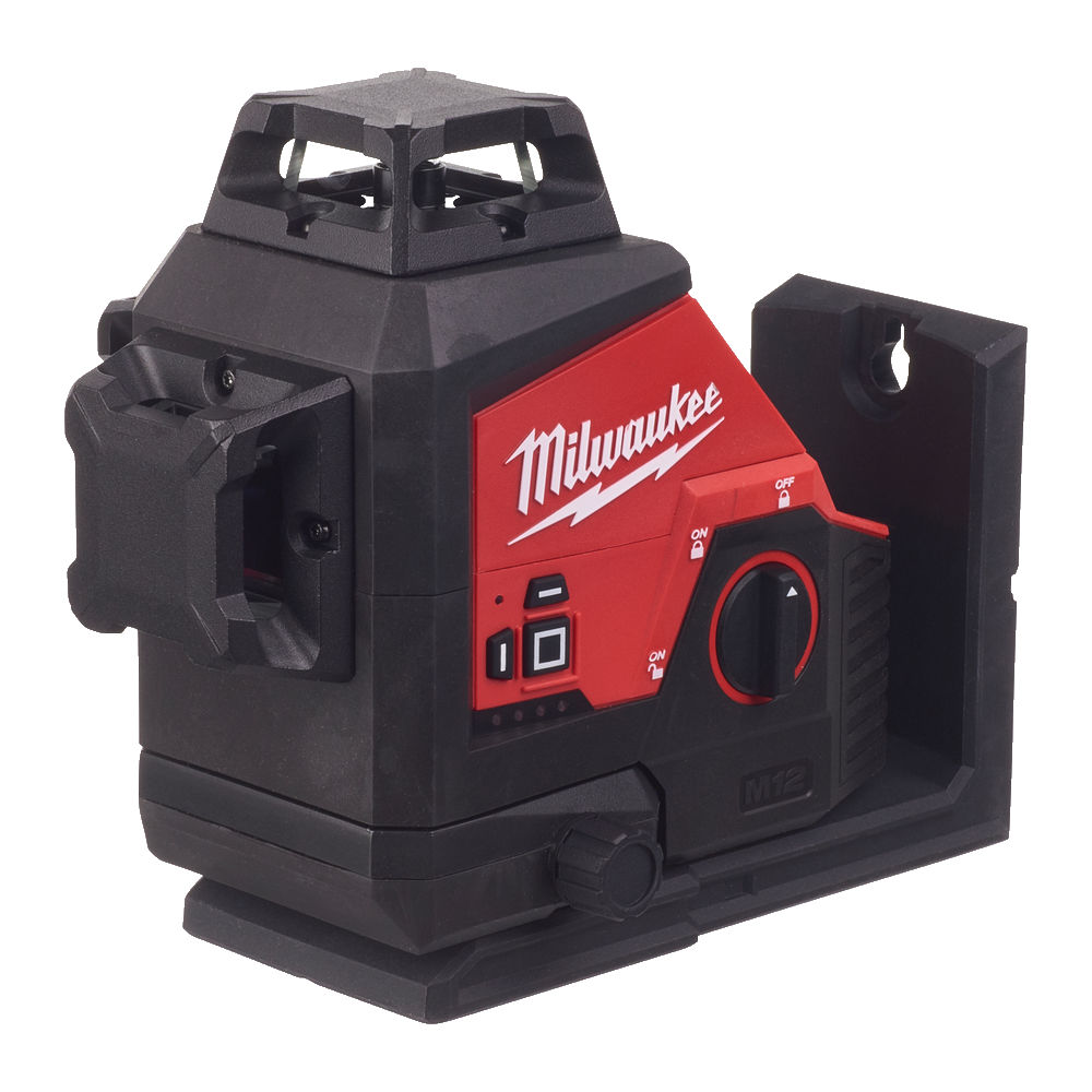 M123PL-0C Nivel láser de 3 líneas M12™, verde, ajuste fino, 330° de rotación, protección IP54. Incluye pinza para techos y tarjeta de alta visibilidad. Se suministra en versión cero, sin baterías ni cargador, en kitbox