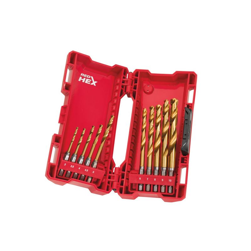 Estuche 10 de brocas HSS-G Tin Ø 3 / 3.5 / 4 / 4.5 / 5 / 6 / 7 / 8 / 9 / 10 mm.