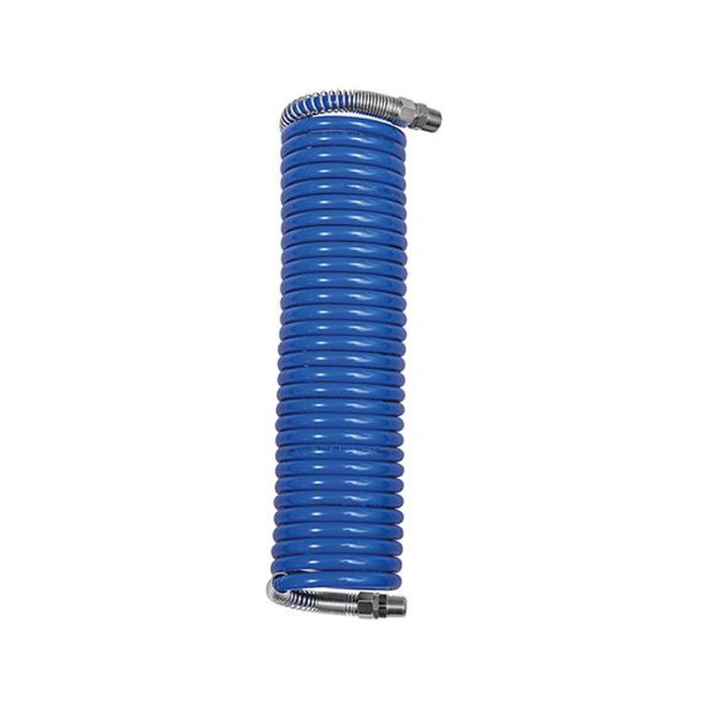 Manguera en espiral PA azul, union roscaday prot. dobl. RE R1/4"12x9mm, 7,5m RIEGLER