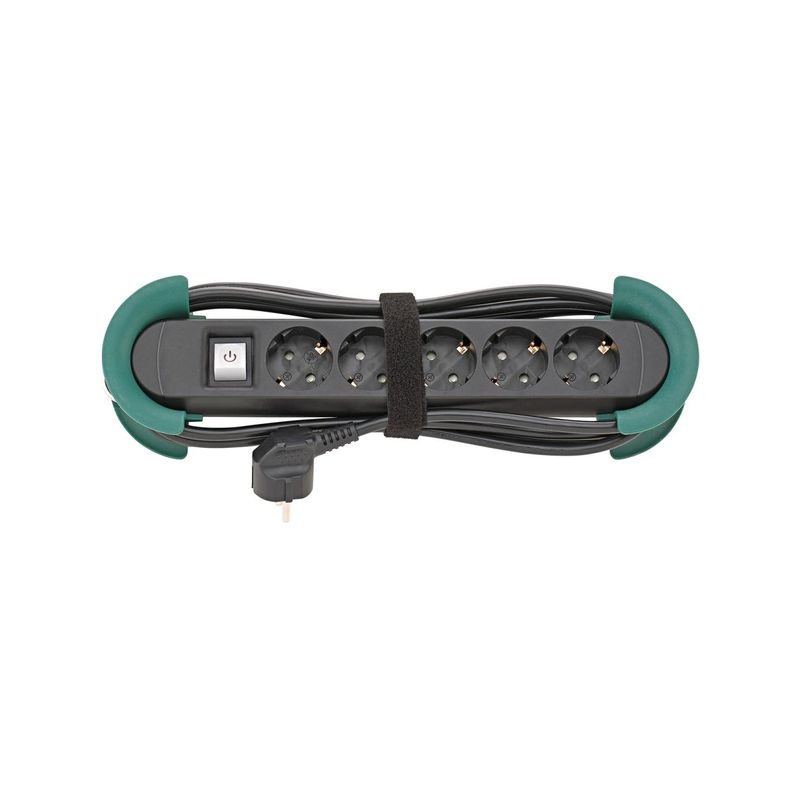 Regleta de 5 enchufes H05VV-F3G1,5 3mBobinador y ganchoFORTIS