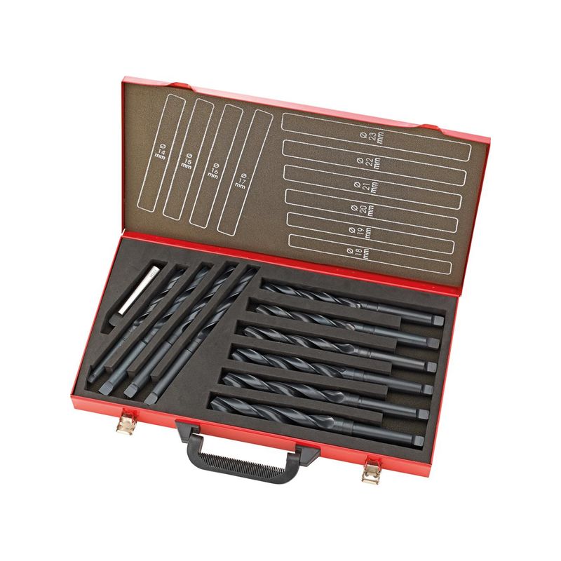 Jgo broca espiral DIN345 HSS, forja por laminación14-23mm, 1mm pasoMaletin de metal FORTIS