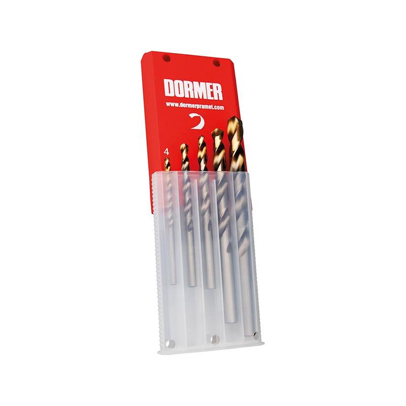 Jgo broca espir. 4-10mm x1,0 A002 en caja118G tipo N 4xD 5 pzas.Punta TiN A08910 Dormer