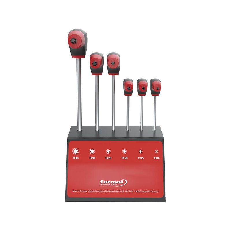 Juego destornilladores c/Juego con salida lateral7 piezas T10-40en soporte FORMAT