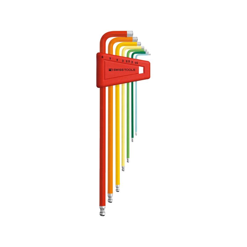 Juego llaves Allen en soporte plástico7 piezas 1,5-6mm RainbowPta esfér PB Swiss Tools