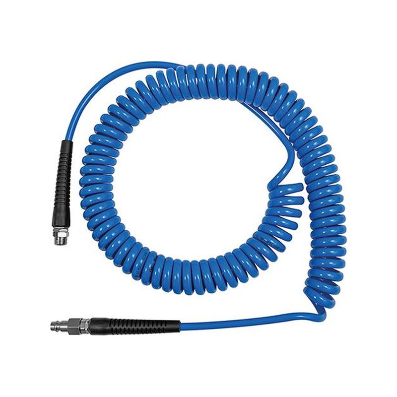 Manguera en espiral PU azul, union roscaday prot. dobl. RE G3/8",12x8mm, 10m RIEGLER