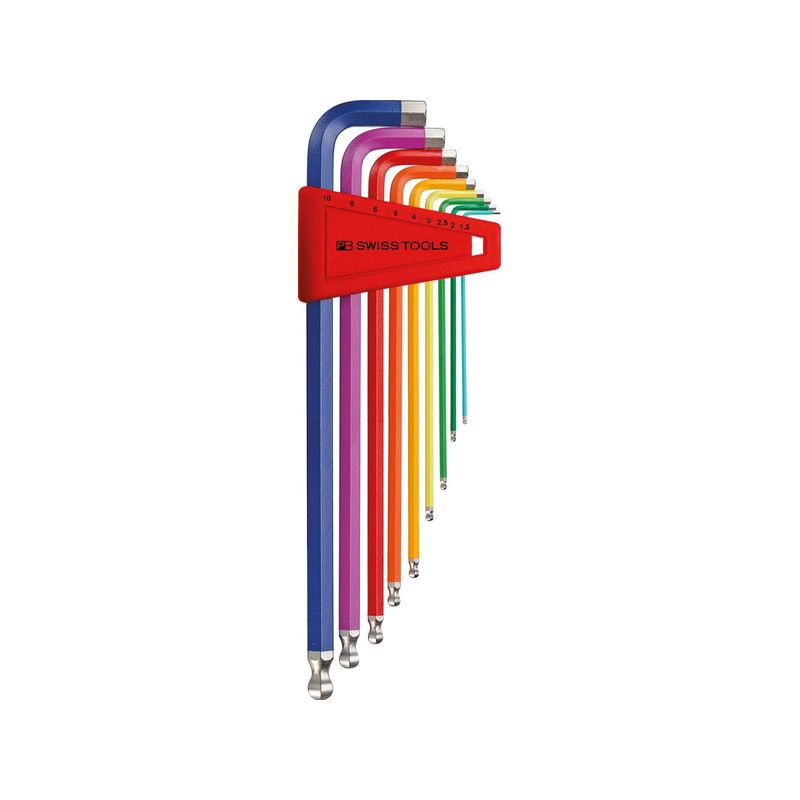Juego llaves Allen en soporte plástico9 piezas 1,5-10mm RainbowPta esfér PB Swiss Tools