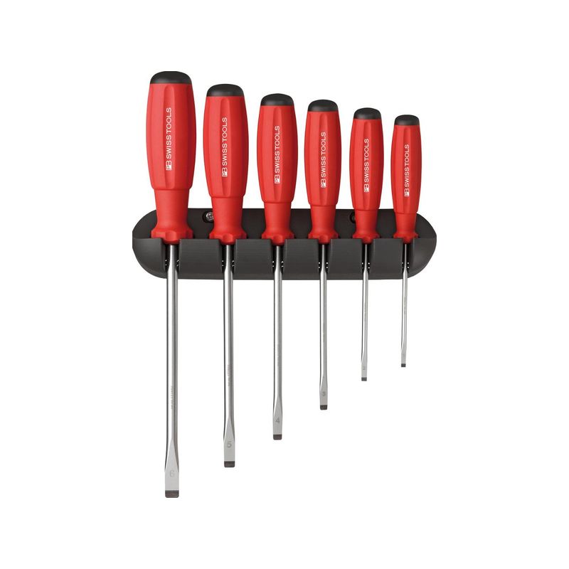 Juego de destornilladores6 piezas cabeza planaen soporte muralSwissGrip PB Swiss Tools