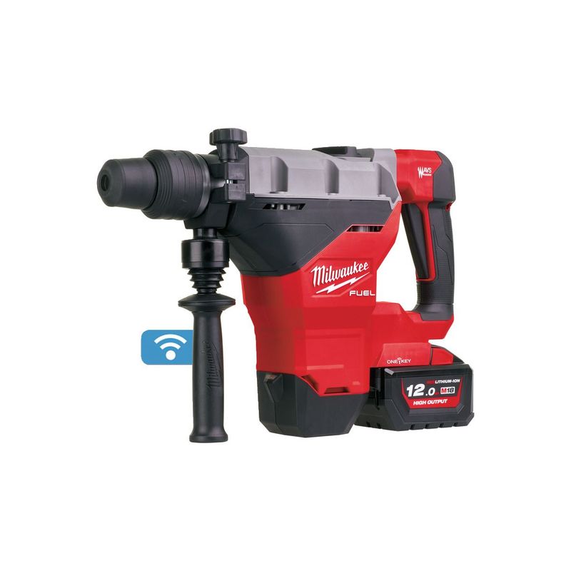 M18FHM-121C Martillo combinado SDS-Max M18 FUEL™ 8kg, 4 modos, 11J de energía de impacto, capacidad máxima 45mm, vibración de cincelado 7,8m/s², 0-2900bpm, AUTOSTOP™. Se suministra con 1 batería HIGH OUTPUT™ M18HB12 y cargador rápido M12-18FC, en kitbox