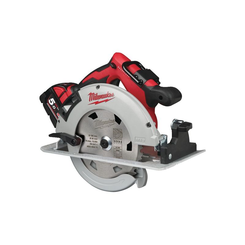 M18BLCS66-502X Sierra circular para madera sin escobillas M18™, diámetro del disco 190mm, máxima profundidad de corte 66mm, 5000rpm. Se suministra con 2 baterías M18B5 y cargador M12-18C, en HD-box