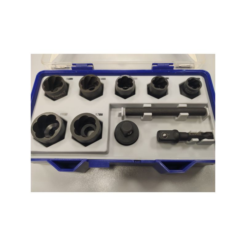 10 piezas -7 llaves de vaso de extracción 3/8" Ø 10 a 19 mm + accesorios -IMPACTO
