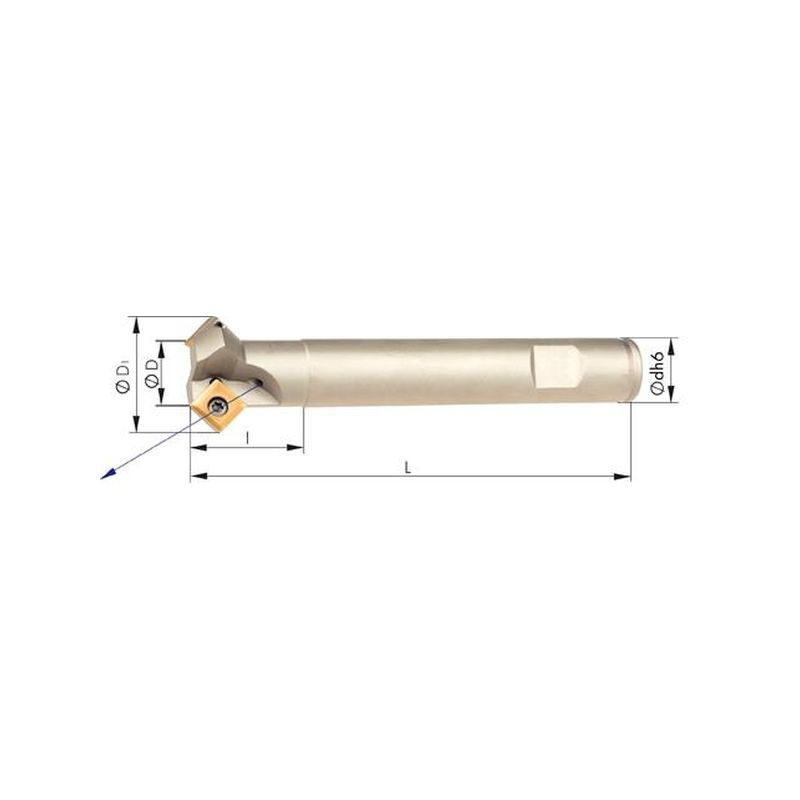 Fresa de biseles con     refrigeración interior,3 dientes, para SOMT09D 25 mm, 45 grados